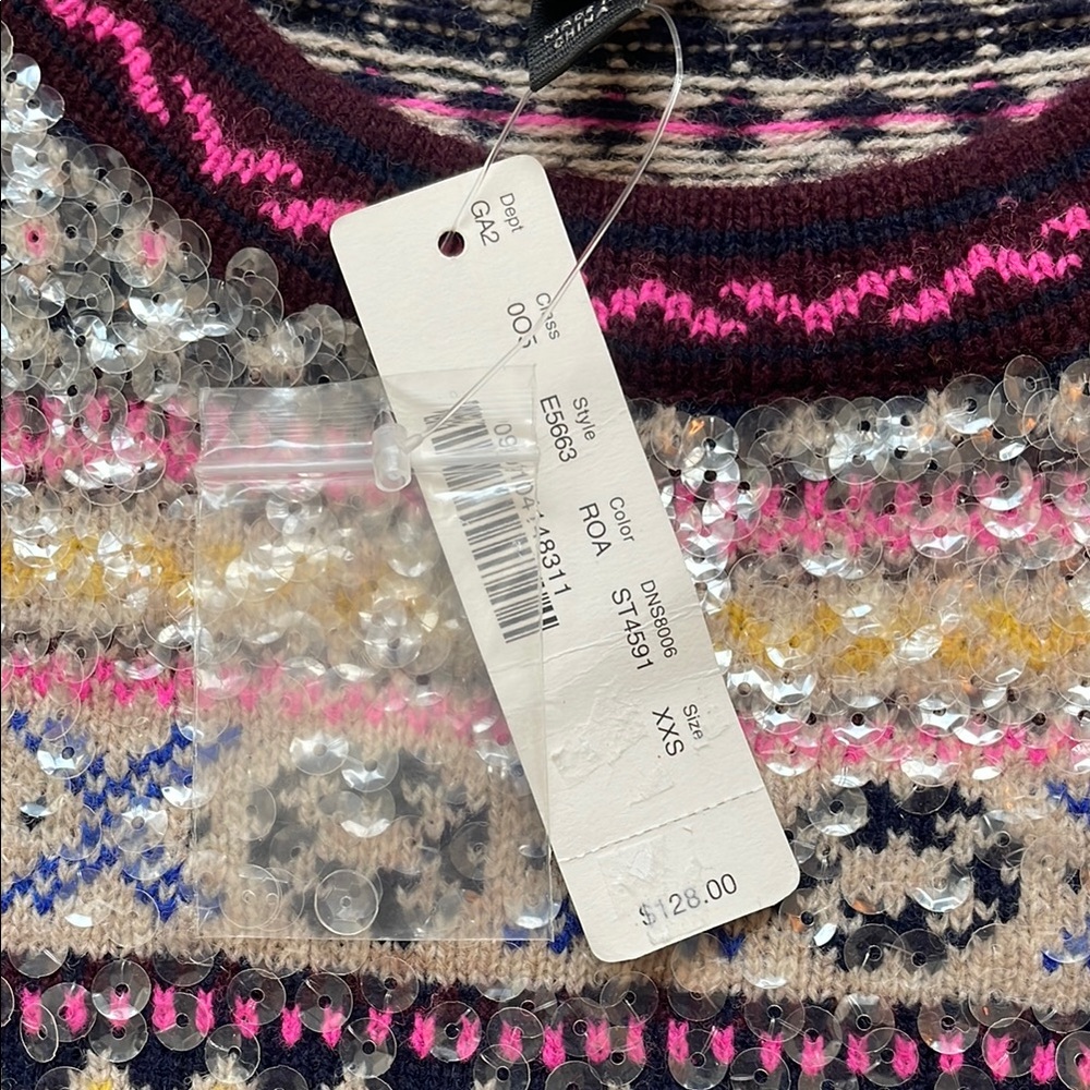 NWT J Crew 100% wool Fair Isle Sequined Sweater - Picture 5 of 9